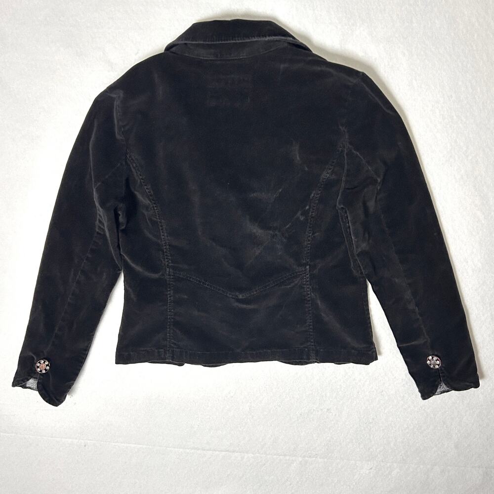 Vintage Y2K Velvet Blazer Women's Cropped WhimsiGoth Office Black Jacket Size M - Picture 5 of 9
